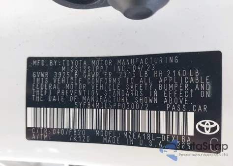 2023 Toyota Corolla Le z USA, uszkodzony, nr VIN 5YFB4MDE5PP030072